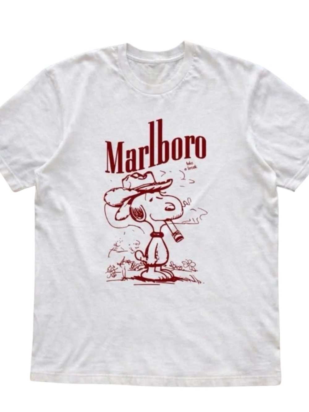 Gildan White Tee with Marlboro Snoopy Graphic